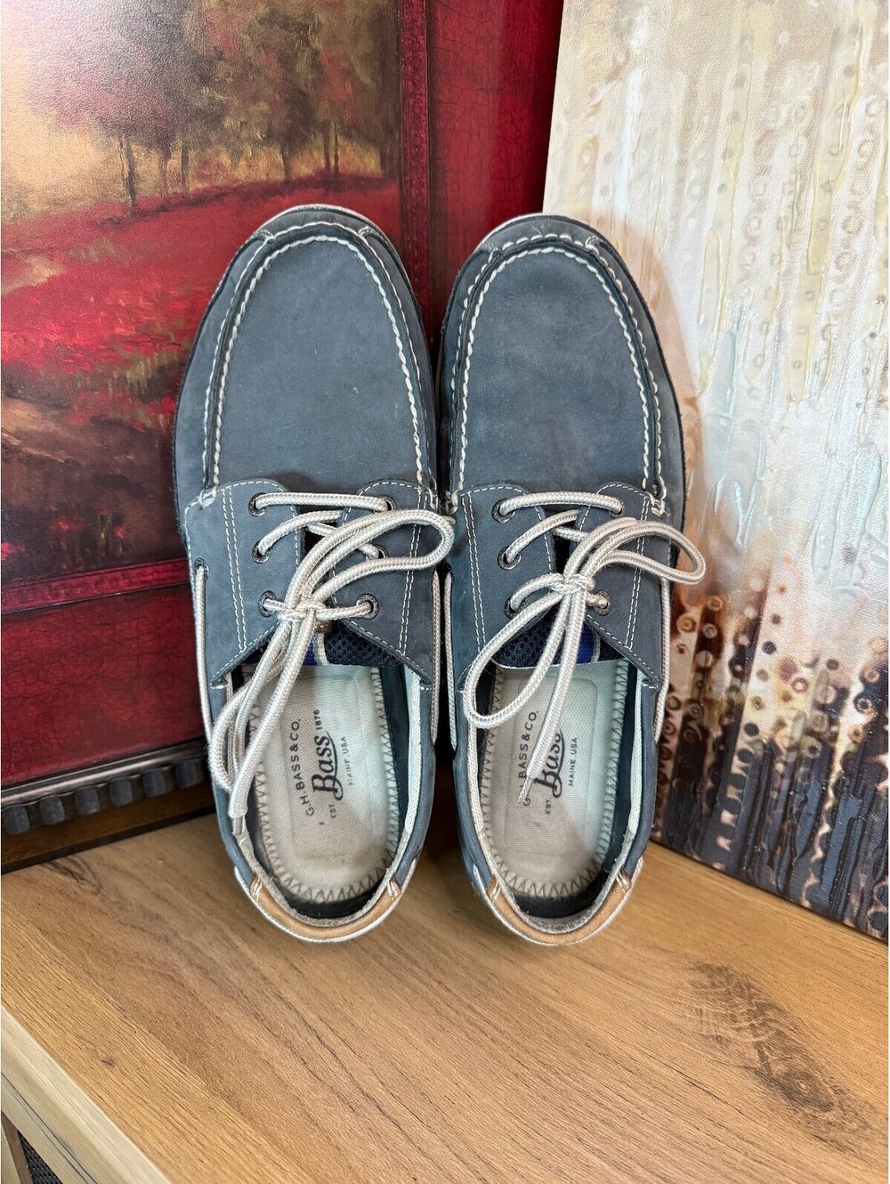 G.H. Bass & Co. Men's Blue & Tan Leather Boat Shoes Size 12